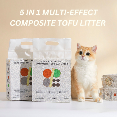 Natural Clumping Tofu Cat Litter, 5 in 1 Composite Blend