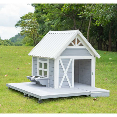 Mini Hamptons Lockable Wooden Dog House With Deck