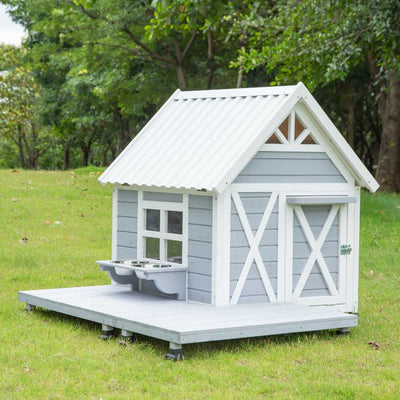 Mini Hamptons Lockable Wooden Dog House With Deck