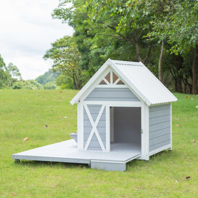 Mini Hamptons Lockable Wooden Dog House With Deck