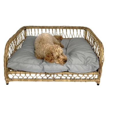 Jacob Outdoor Wicker Rope Elevated Dog Bed, Natural