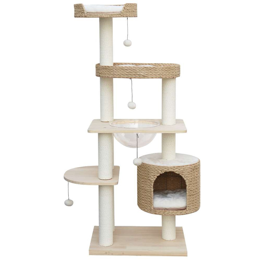 Premium Solid Wood and Natural Wicker Cat Tree
