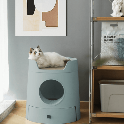 Furrytail Litter Box Mayitwill Cat Castle Semi Closed Litter Box with Scoop, Green