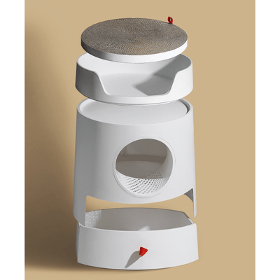 Furrytail Litter Box Mayitwill Cat Castle Semi Closed Litter Box with Scoop, White