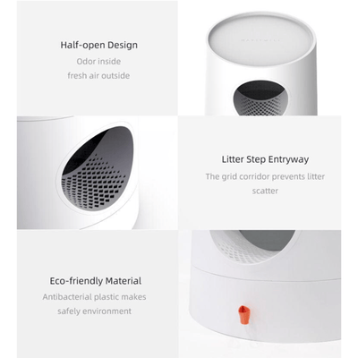 Furrytail Litter Box Mayitwill Cat Castle Semi Closed Litter Box with Scoop, White