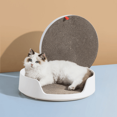 Furrytail Litter Box Mayitwill Cat Castle Semi Closed Litter Box with Scoop, White
