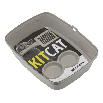 Moderna Litter Box Moderna KitCat Starter Set - Cat Litter Box, Double Bowl & Scoop, Warm Grey