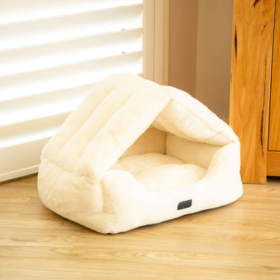 Calming Faux Fur Cat Chalet Bed