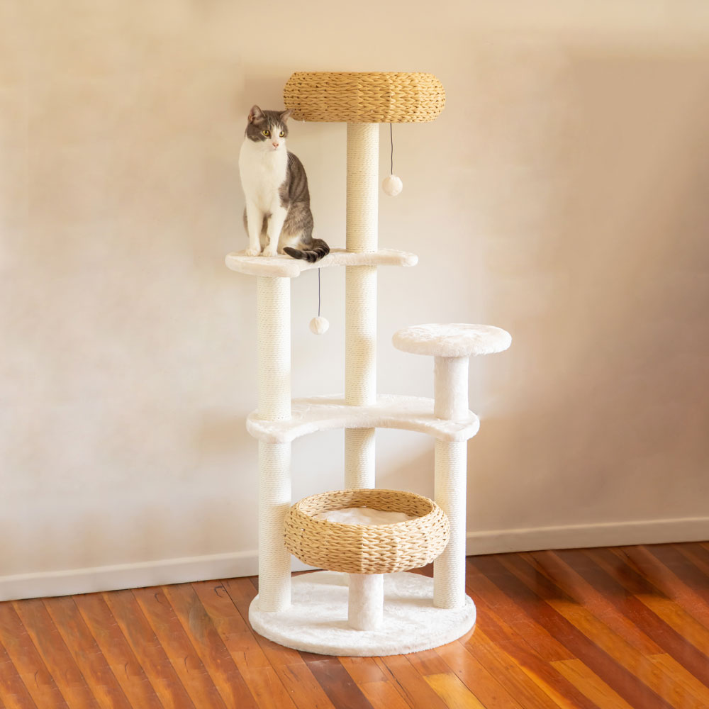 5Platform Plush and Wicker Cat Tree Modern Pets