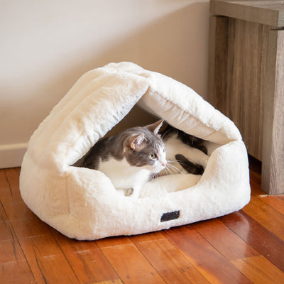 Calming Faux Fur Cat Chalet Bed