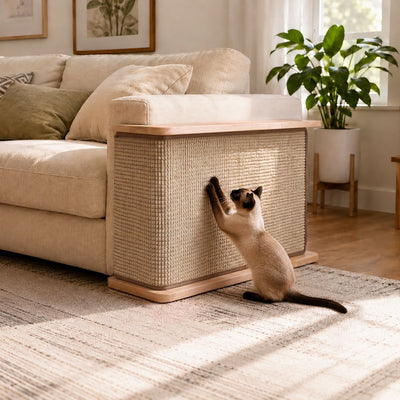 Reversible Sofa Side Cat Scratcher with Timber Top