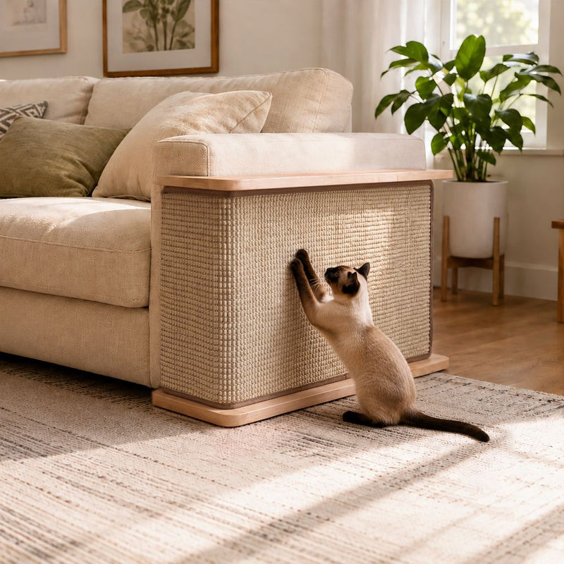Reversible Sofa Side Cat Scratcher with Timber Top