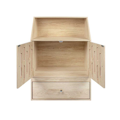 Pet Feeding Station with Storage Cabinet, Light Oak