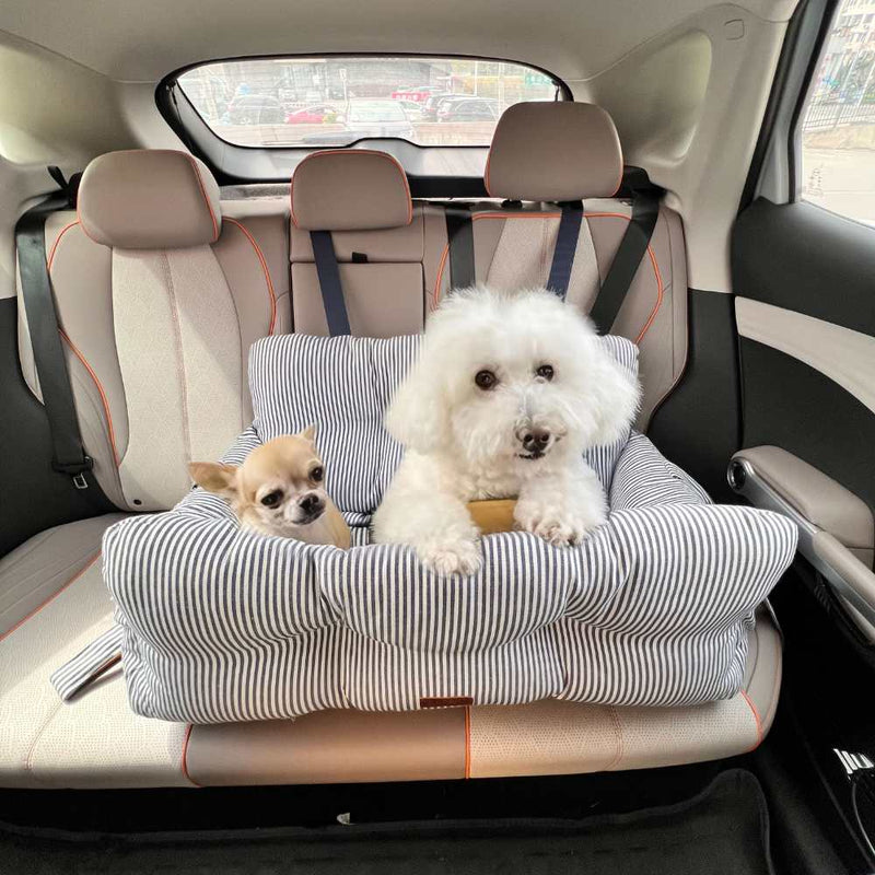 Premium Dog Car Seat for Medium Pets, Blue Denim Stripe