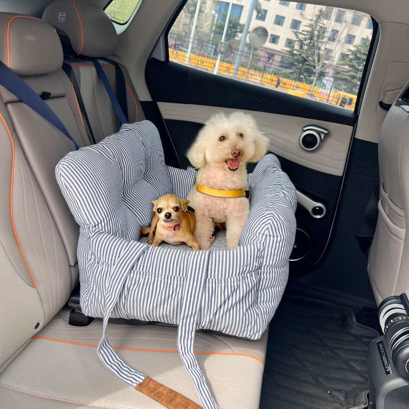 Premium Dog Car Seat for Medium Pets, Blue Denim Stripe