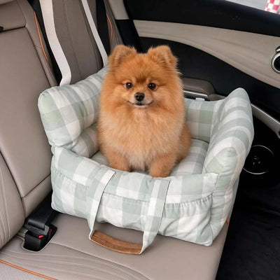Premium Dog Car Seat for Small Pets, Green Buffalo Check