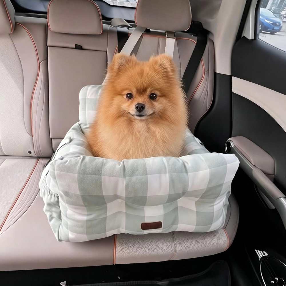Premium Dog Car Seat for Small Pets, Green Buffalo Check