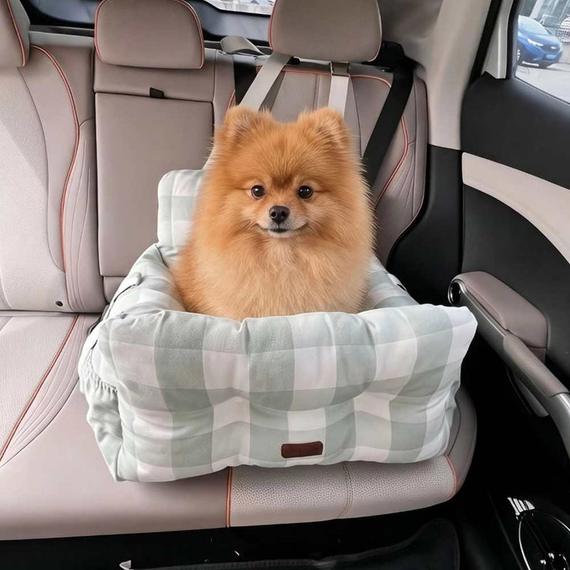 Premium Dog Car Seat for Small Pets, Green Buffalo Check