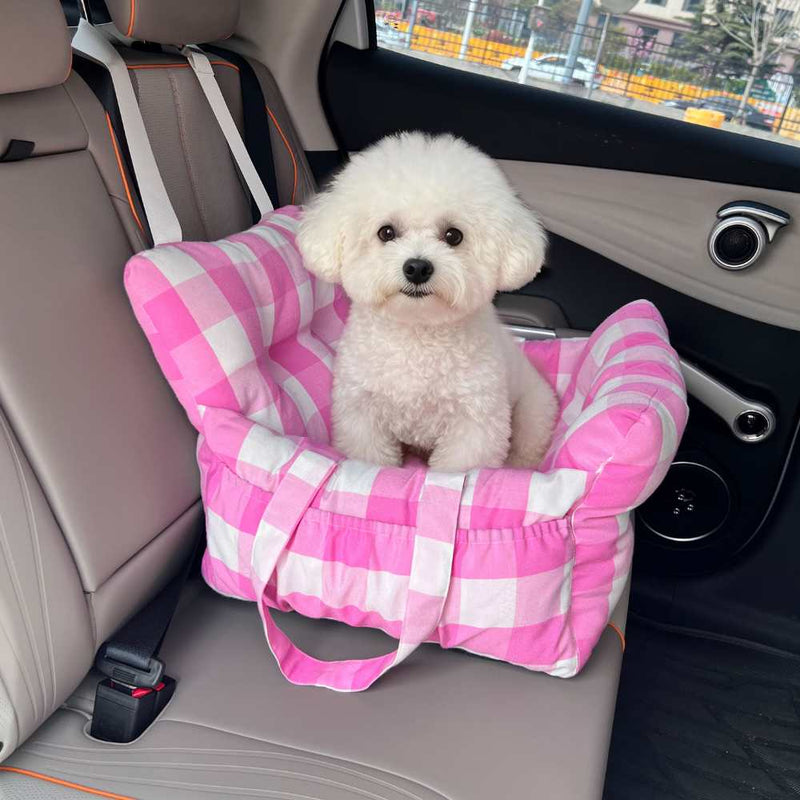 Premium Dog Car Seat for Small Pets, Pink Check