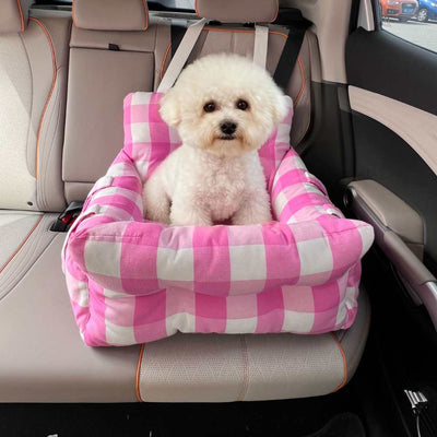 Premium Dog Car Seat for Small Pets, Pink Check