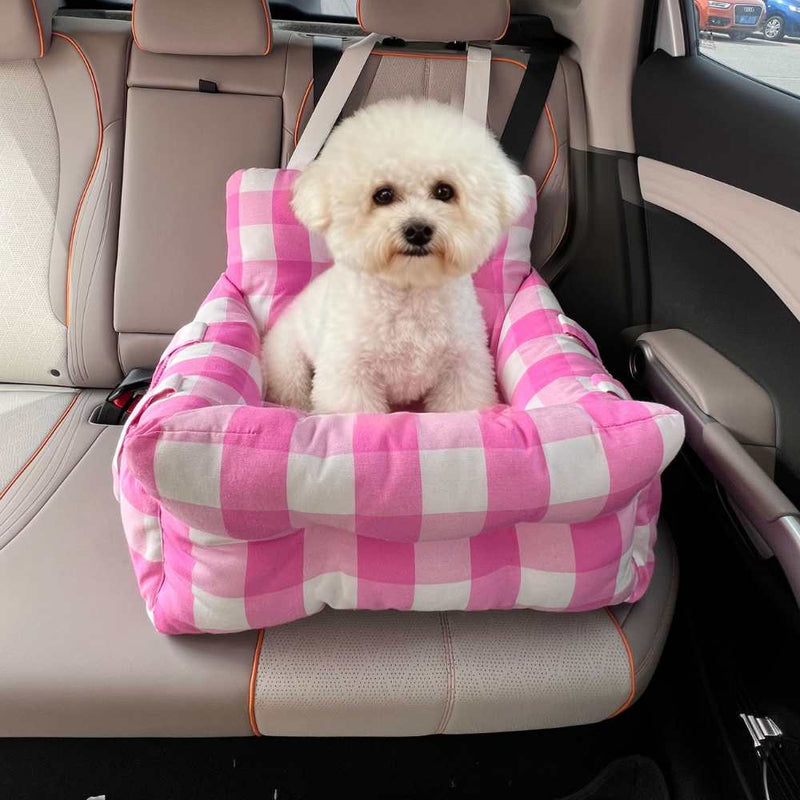 Premium Dog Car Seat for Small Pets, Pink Check