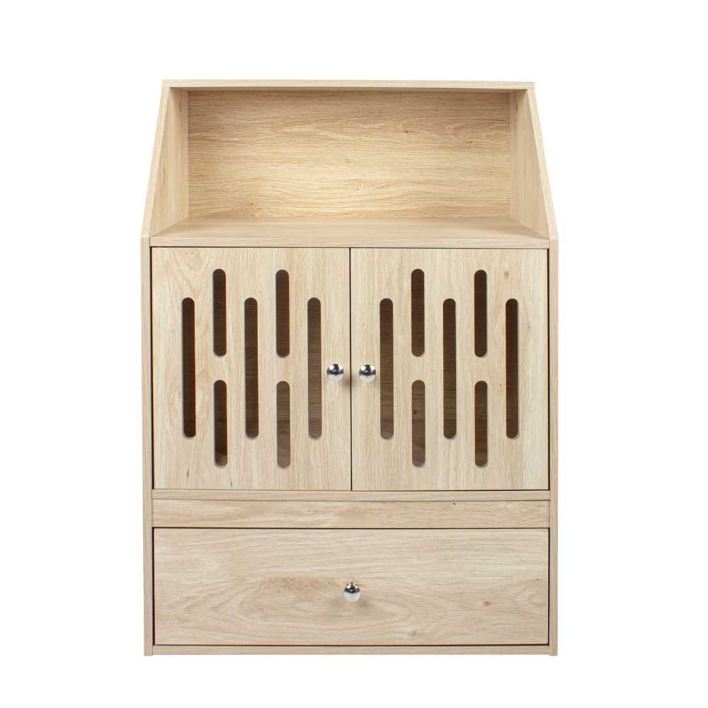 Pet Feeding Station with Storage Cabinet, Light Oak