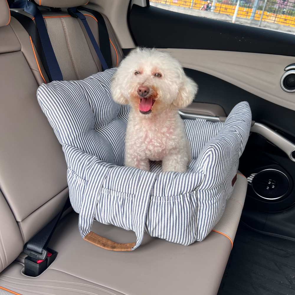 Premium Dog Car Seat for Small Pets, Blue Denim Stripe
