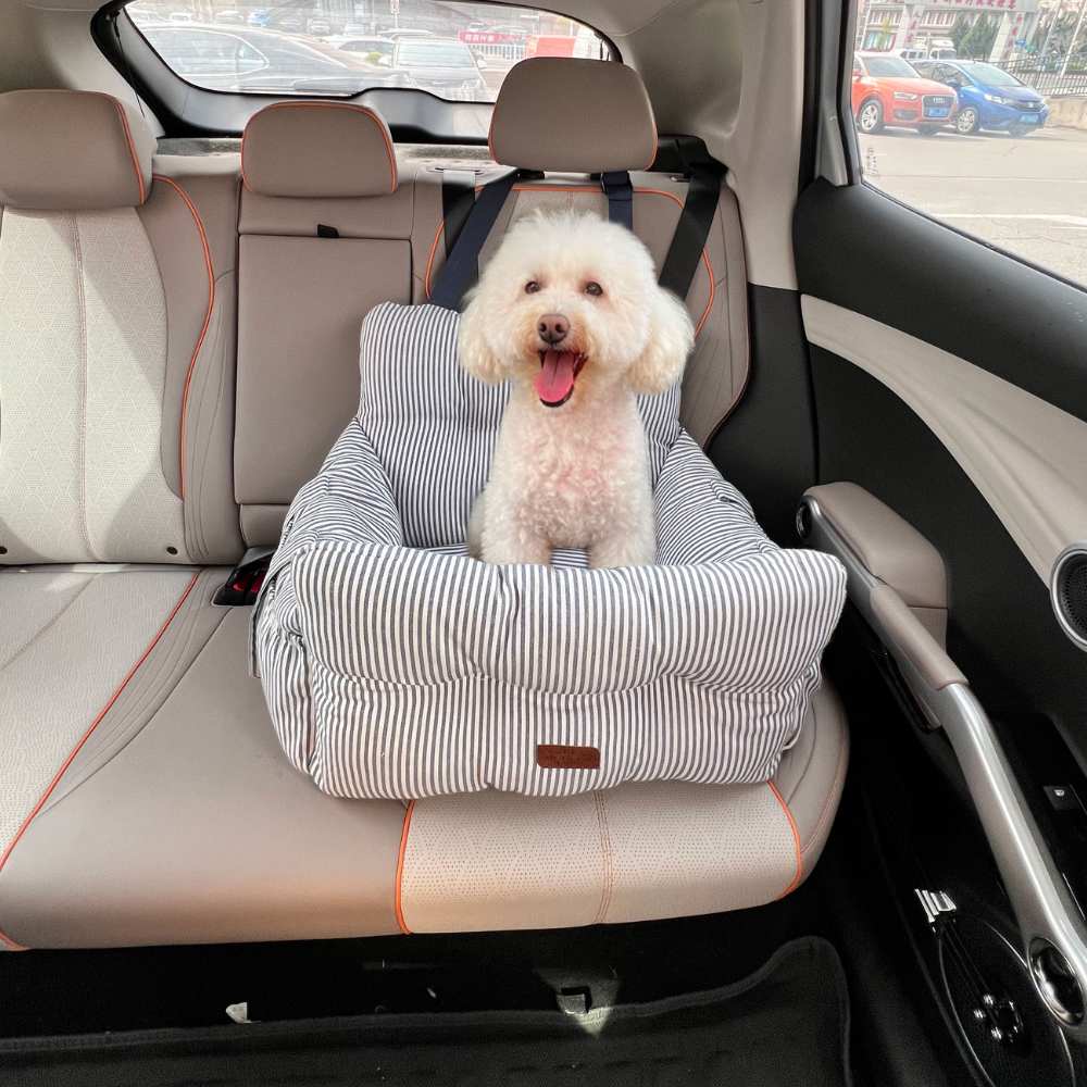 Premium Dog Car Seat for Small Pets, Blue Denim Stripe