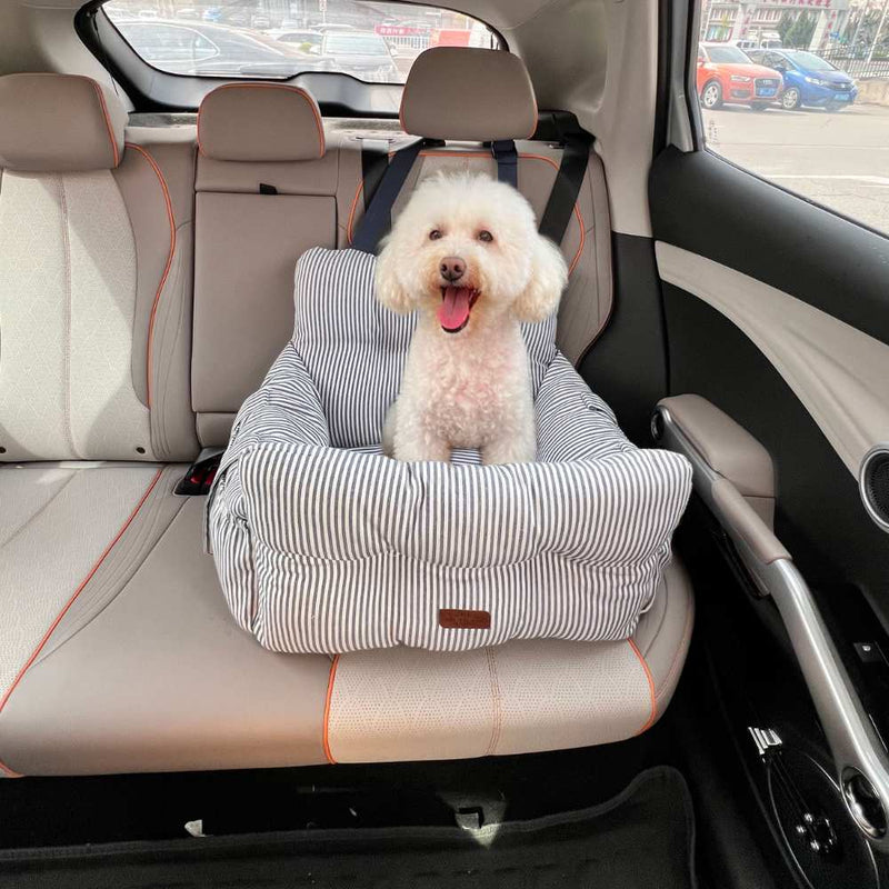 Premium Dog Car Seat for Small Pets, Blue Denim Stripe