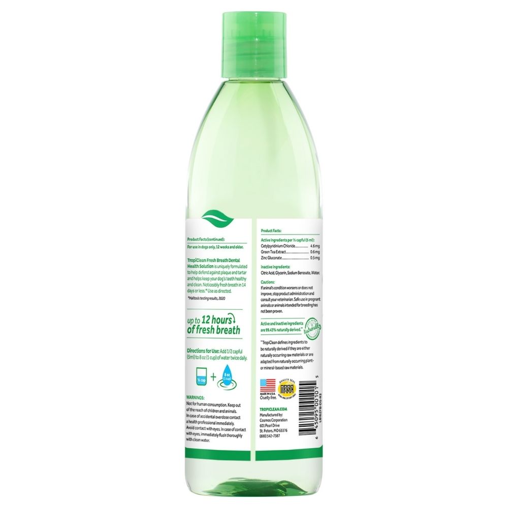 TropiClean Fresh Breath Dental Health Solution for Dogs Original 473mL