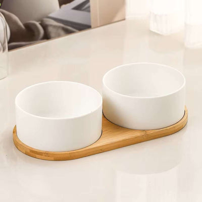 Ceramic Double Dog Bowl Set, Matt White