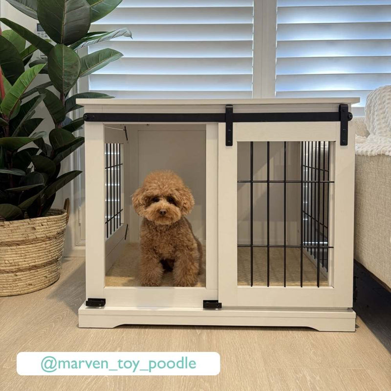 Sliding Door Wooden Dog Crate, White