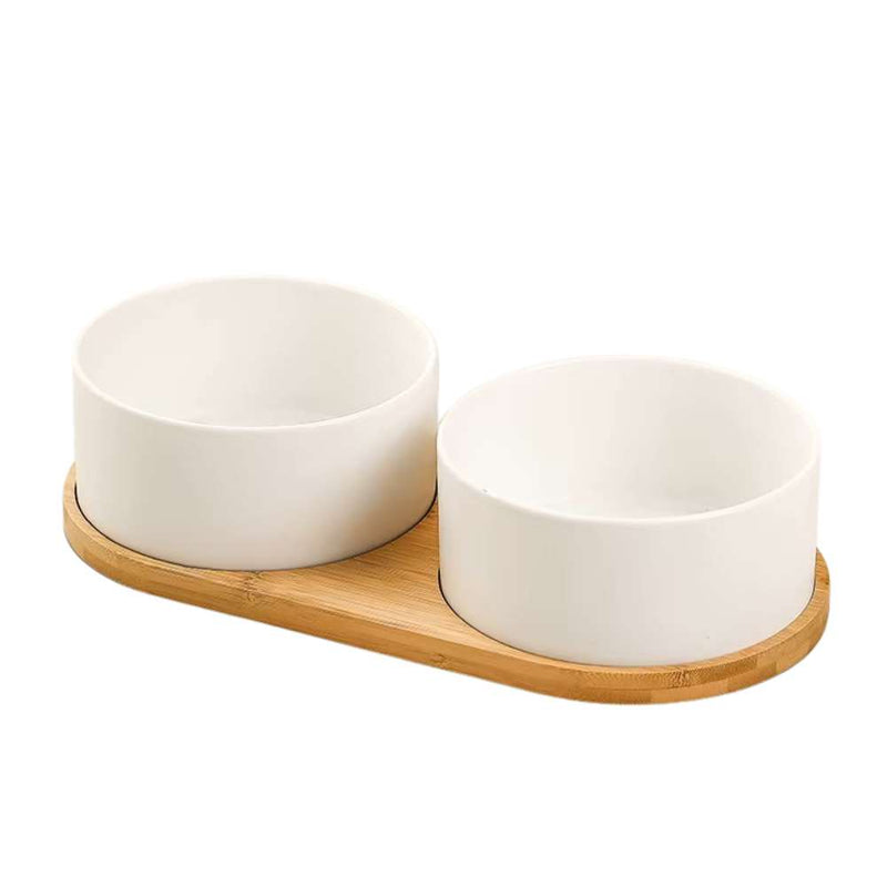 Ceramic Double Dog Bowl Set, Matt White