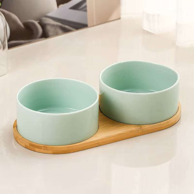 Ceramic Double Dog Bowl Set, Sage Green