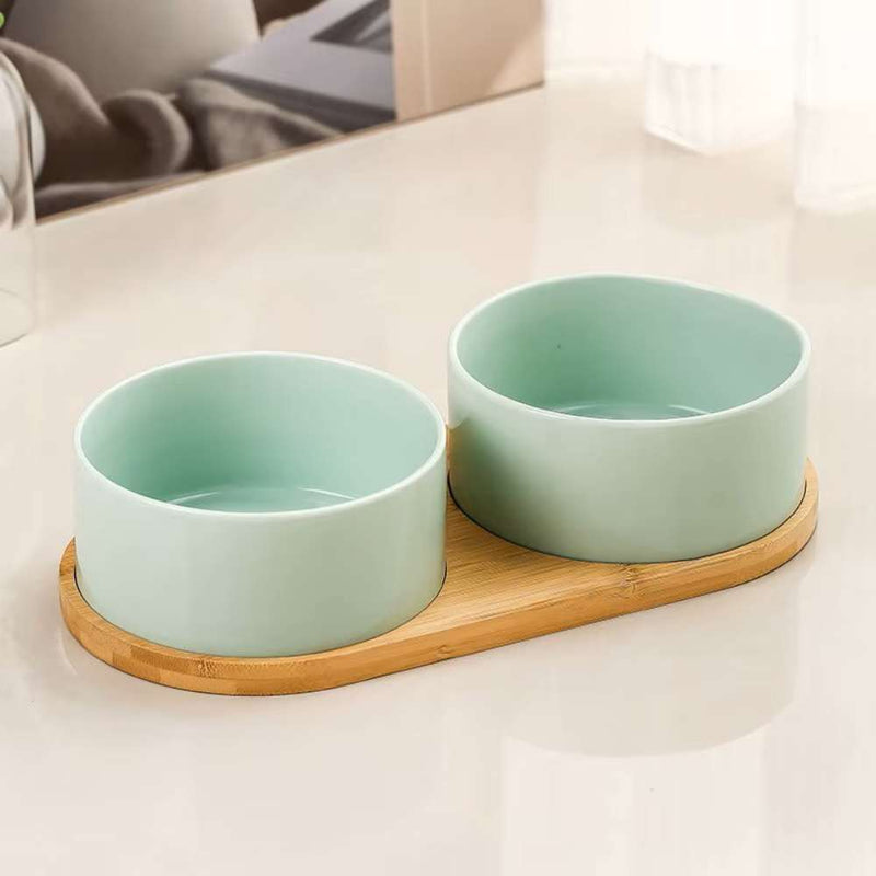 Ceramic Double Dog Bowl Set, Sage Green