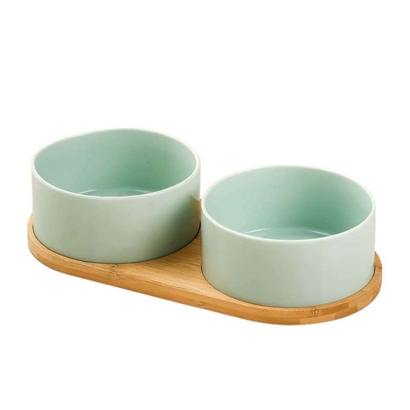 Ceramic Double Dog Bowl Set, Sage Green