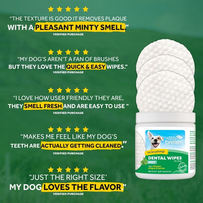 TropiClean Fresh Breath Dental Wipes for Dogs, 50 Pack