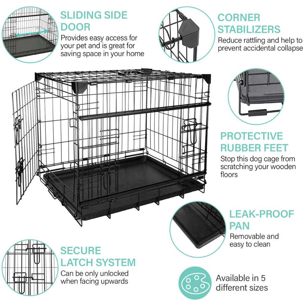Collapsible Sliding Door Dog Crate | Foldable Black Steel Pet Cage