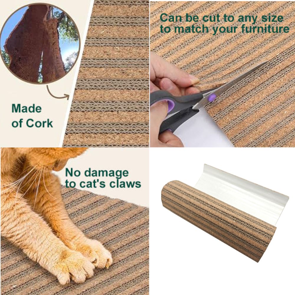 Trimmable Cork Scratch Pad - Furniture & Wall Protector for Indoor Cats