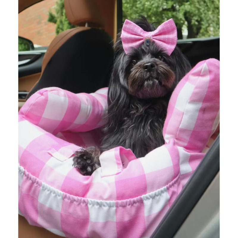Premium Dog Car Seat for Small Pets, Pink Check