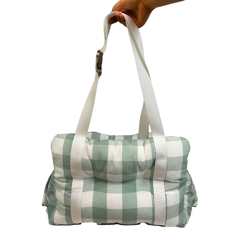 Premium Dog Car Seat for Small Pets, Green Buffalo Check