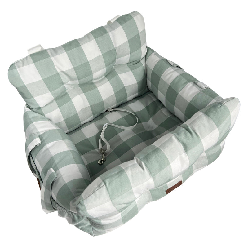 Premium Dog Car Seat for Small Pets, Green Buffalo Check
