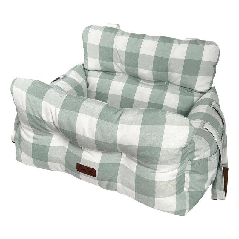 Premium Dog Car Seat for Small Pets, Green Buffalo Check