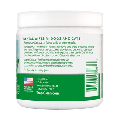 TropiClean Fresh Breath Dental Wipes for Dogs, 50 Pack