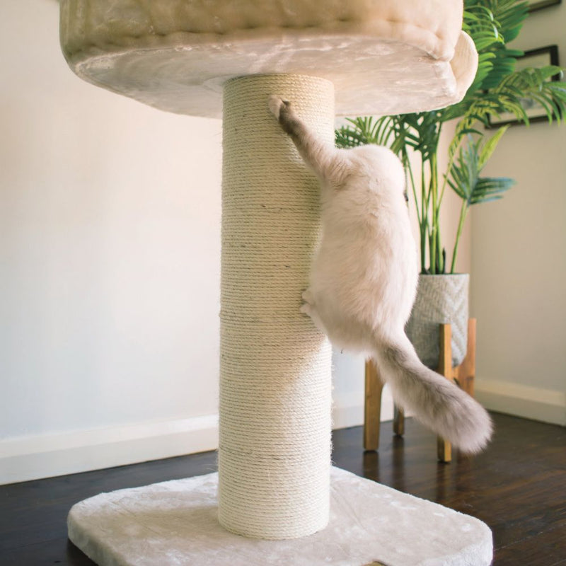 High Bed Scratching Post for Large Cats, Cream Plush
