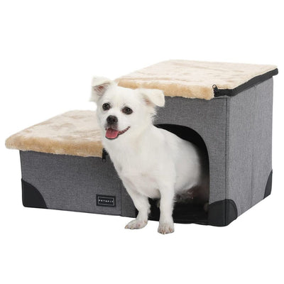 2-Step Plush Dog Stairs and Storage