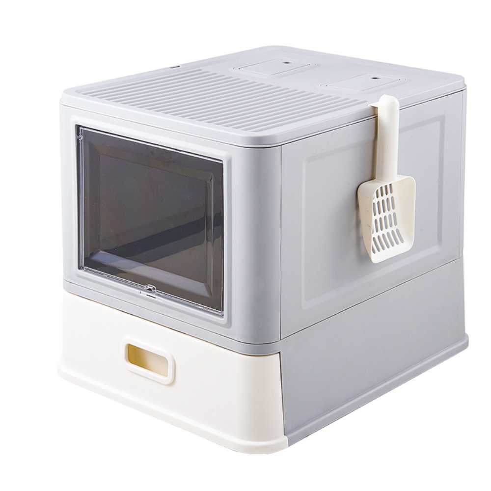 Stainless Steel Cat Litter Box with Pull-Out Drawer, Grey