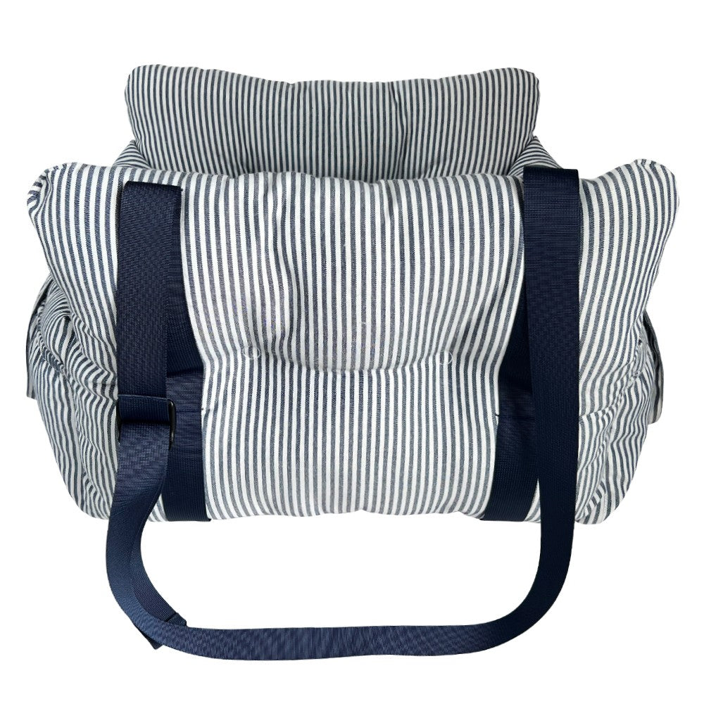 Premium Dog Car Seat, Blue Denim Stripe