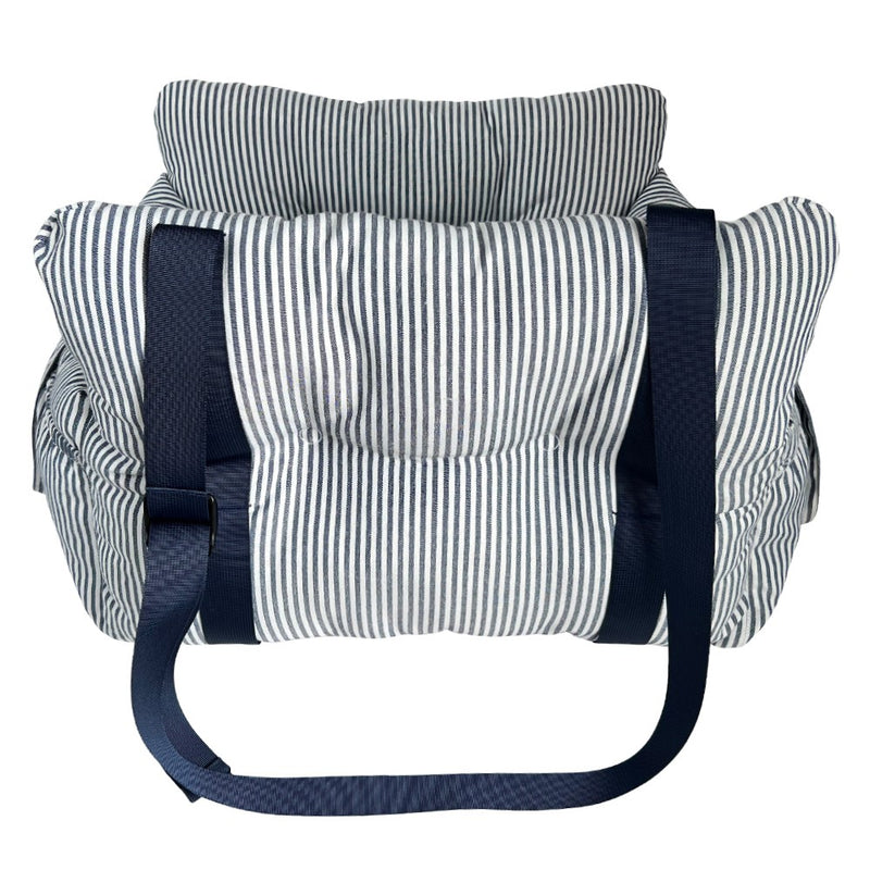 Premium Dog Car Seat for Small Pets, Blue Denim Stripe