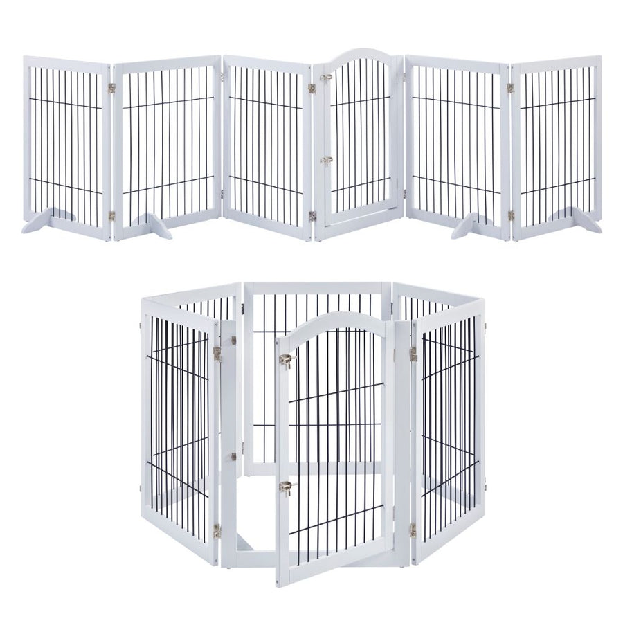 Wooden Dog Pen and Six Panel Pet Gate, White